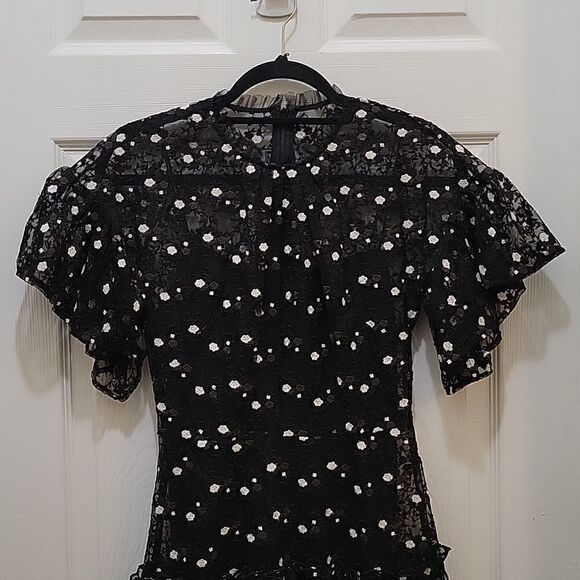 Pearl Lela Rose Embroidered Lace and Tulle Flounce Dress - Picture 3 of 16